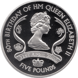 2006 SILVER PROOF JERSEY COMMEMORATIVE COIN 5 POUNDS QUEEN ELIZABETH II 80TH BIRTHDAY REF 13 - SILVER PROOF COMMEMORATIVE - Cambridgeshire Coins