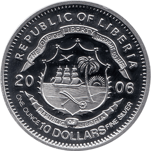 2006 SILVER PROOF LIBERIA COMMEMORATIVE COIN 10 DOLLARS QUEEN ELIZABETH II 80TH BIRTHDAY REF 36 - SILVER PROOF COMMEMORATIVE - Cambridgeshire Coins