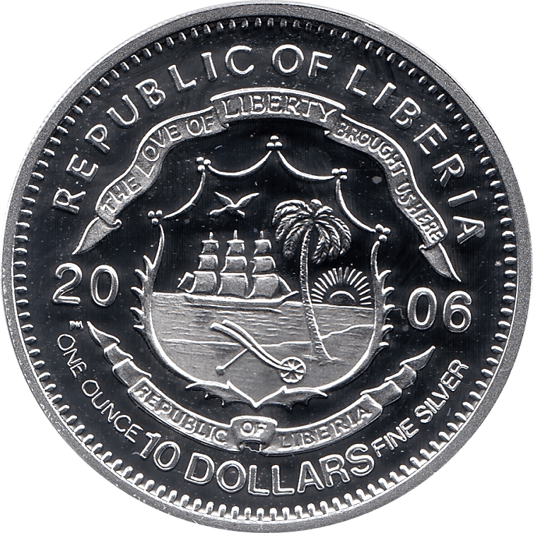 2006 SILVER PROOF LIBERIA COMMEMORATIVE COIN 10 DOLLARS QUEEN ELIZABETH II 80TH BIRTHDAY REF 36 - SILVER PROOF COMMEMORATIVE - Cambridgeshire Coins