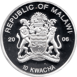 2006 SILVER PROOF MALAWI COMMEMORATIVE COIN 10 KWACHA QUEEN ELIZABETH II 80TH BIRTHDAY REF 22 - SILVER PROOF COMMEMORATIVE - Cambridgeshire Coins