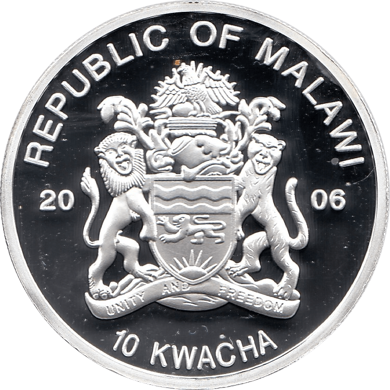 2006 SILVER PROOF MALAWI COMMEMORATIVE COIN 10 KWACHA QUEEN ELIZABETH II 80TH BIRTHDAY REF 24 - SILVER PROOF COMMEMORATIVE - Cambridgeshire Coins