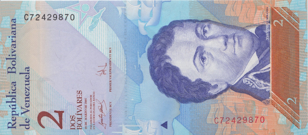 2007 2 BOLIVARES BANKNOTE VENEZUELA REF 1009 - World Banknotes - Cambridgeshire Coins
