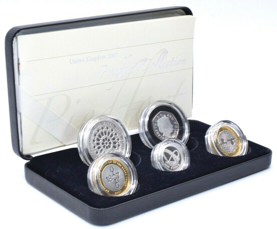 2007 Piedfort Silver Proof Coin Year Set £5 £2 £1 50p BOX + COA Royal Mint - Silver Proof Piedfort - Cambridgeshire Coins