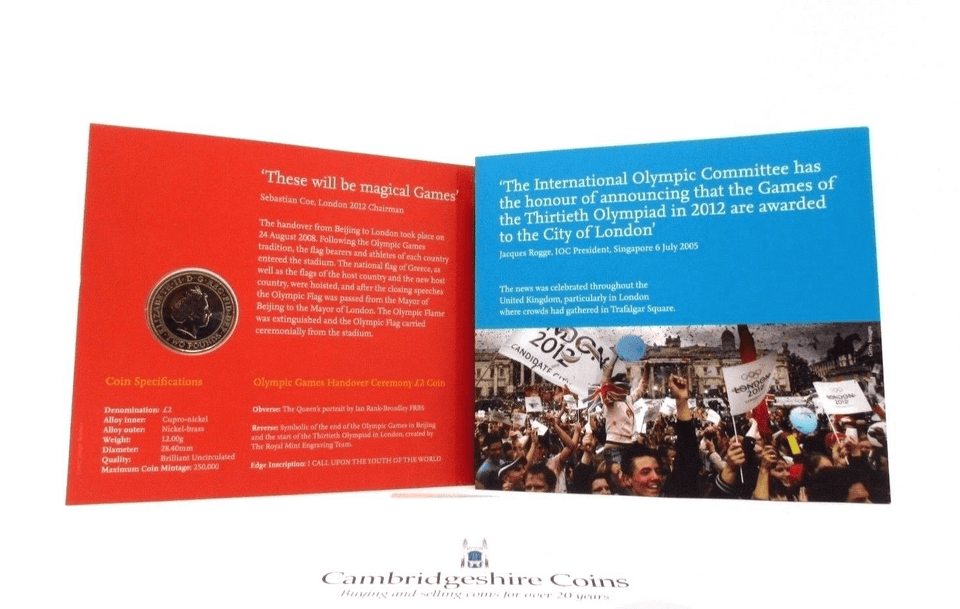 2008 £2 UNCIRCULATED PRESENTATION PACK LONDON OLYMPIC HAND OVER - £2 BU PACK - Cambridgeshire Coins