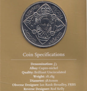 2008 Brilliant Uncirculated £5 Coin Presentation Pack 450th Anniversary of Elizabeth I - £5 BU PACK - Cambridgeshire Coins