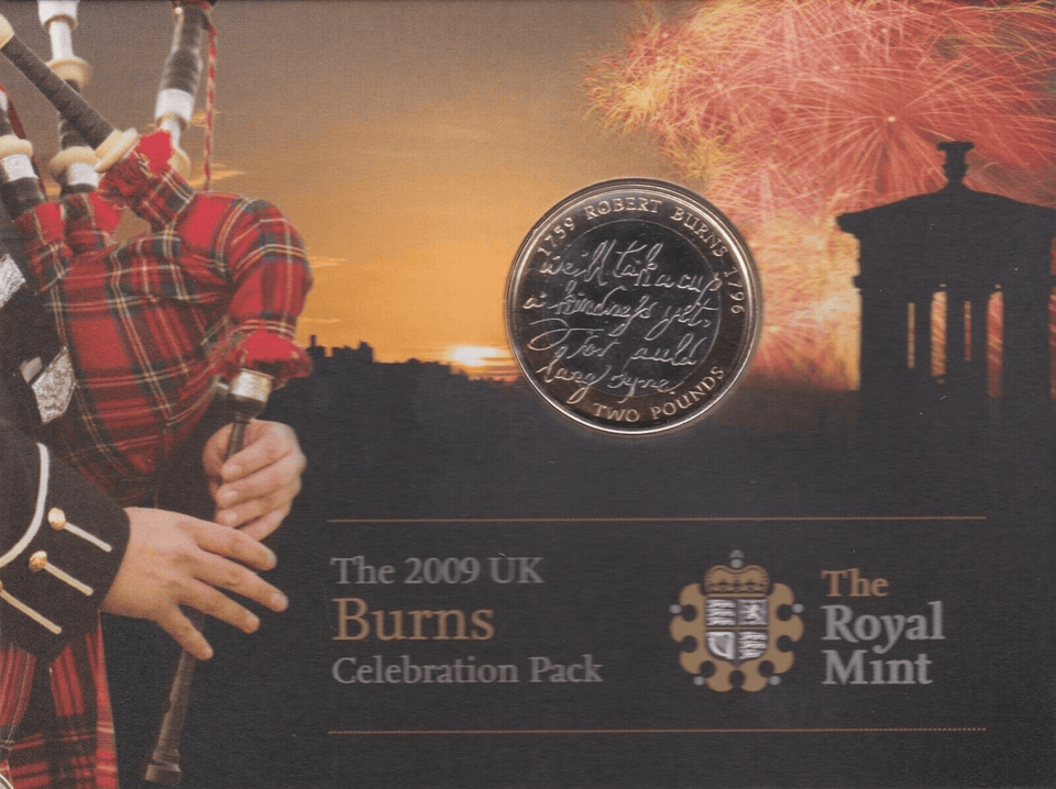 2009 £2 UNCIRCULATED PRESENTATION PACK ROBERT BURNS - £2 BU PACK - Cambridgeshire Coins