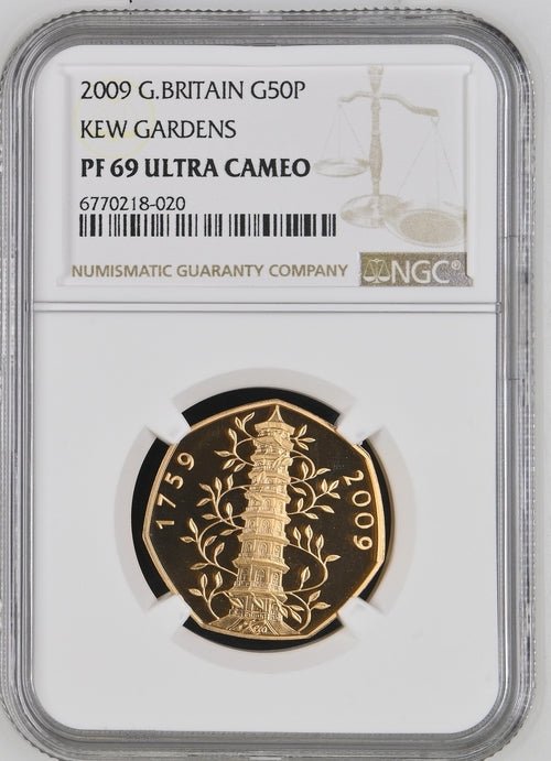 2009 GOLD PROOF QUEEN ELIZABETH II KEW GARDENS 50P (NGC) PF69 ULTRA CAMEO - NGC GOLD COINS - Cambridgeshire Coins