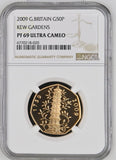 2009 GOLD PROOF QUEEN ELIZABETH II KEW GARDENS 50P (NGC) PF69 ULTRA CAMEO - NGC GOLD COINS - Cambridgeshire Coins