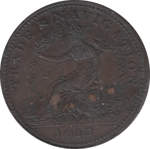 1813 TRADE AND NAVIGATION ONE PENNY TOKEN