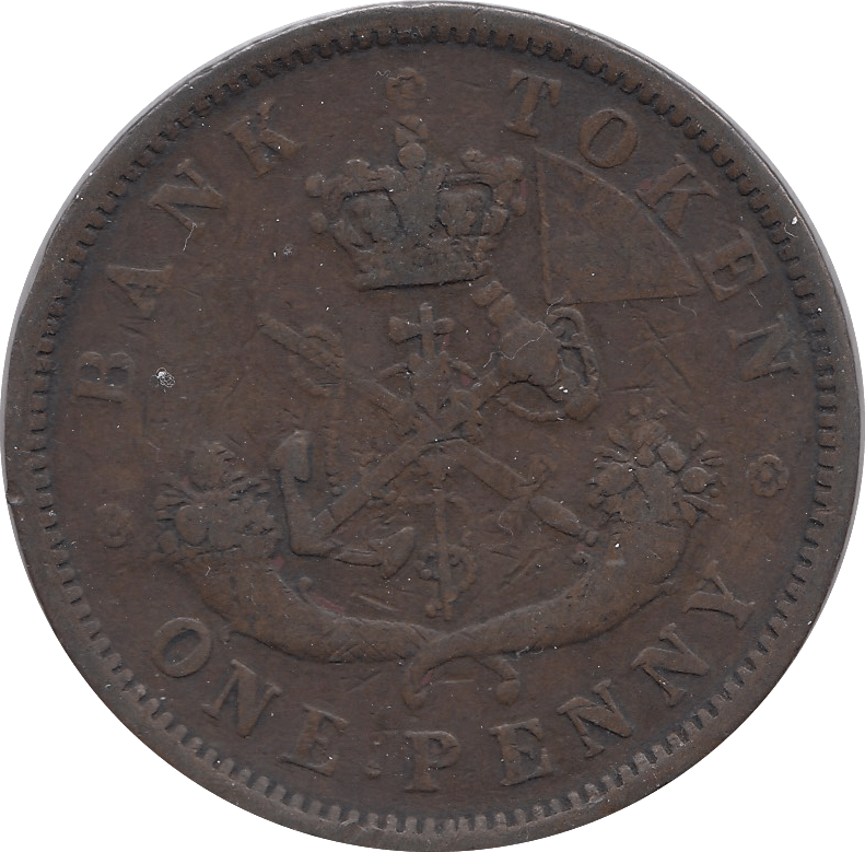 1850 BANK OF CANADA ONE PENNY TOKEN A - Token - Cambridgeshire Coins