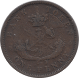 1850 BANK OF CANADA ONE PENNY TOKEN A - Token - Cambridgeshire Coins