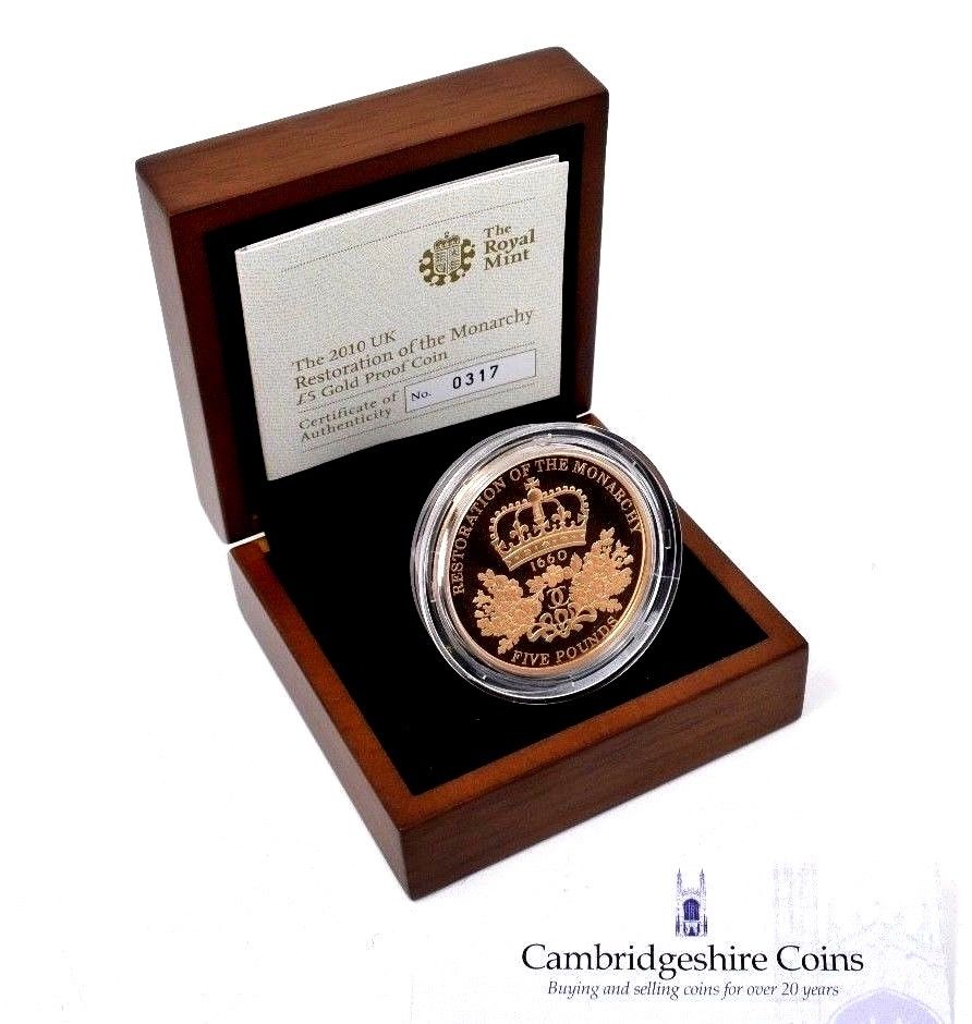 2010 Gold Proof £5 Coin Restoration Monarchy 22ct Bullion Royal Mint Box COA - £5 Gold Proof - Cambridgeshire Coins
