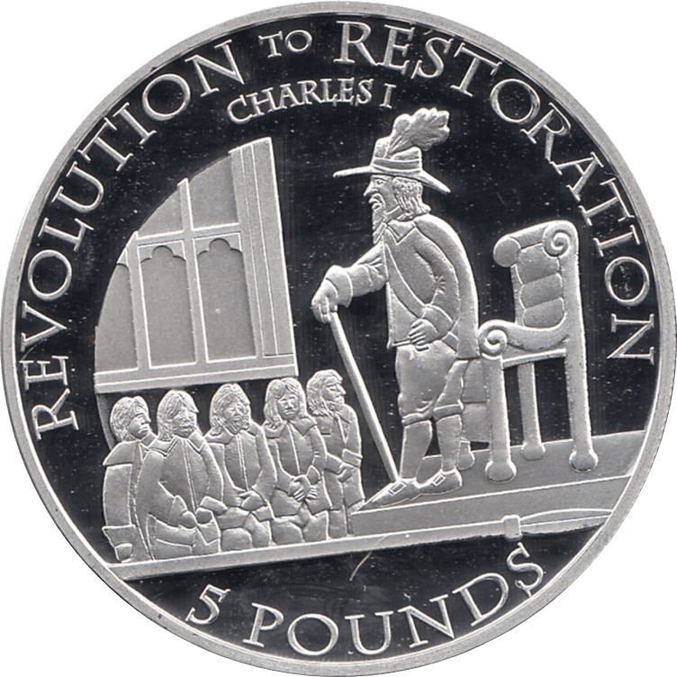 2010 SILVER PROOF FIVE POUND REVOLUTION TO RESTORATION CHARLES I AND PARLIAMENT REF 9 - SILVER PROOF COMMEMORATIVE - Cambridgeshire Coins