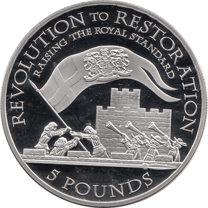 2010 SILVER PROOF FIVE POUND REVOLUTION TO RESTORATION CHARLES I RASES THE ROYAL REF 3 - SILVER PROOF COMMEMORATIVE - Cambridgeshire Coins