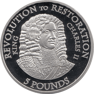 2010 SILVER PROOF FIVE POUND REVOLUTION TO RESTORATION CHARLES II REF 13 - SILVER PROOF COMMEMORATIVE - Cambridgeshire Coins