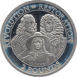 2010 SILVER PROOF FIVE POUND REVOLUTION TO RESTORATION CROMWELL CHARLES I AND CHARLES II REF 25 - SILVER PROOF COMMEMORATIVE - Cambridgeshire Coins