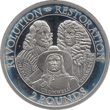 2010 SILVER PROOF FIVE POUND REVOLUTION TO RESTORATION CROMWELL CHARLES I AND CHARLES II REF 25 - SILVER PROOF COMMEMORATIVE - Cambridgeshire Coins