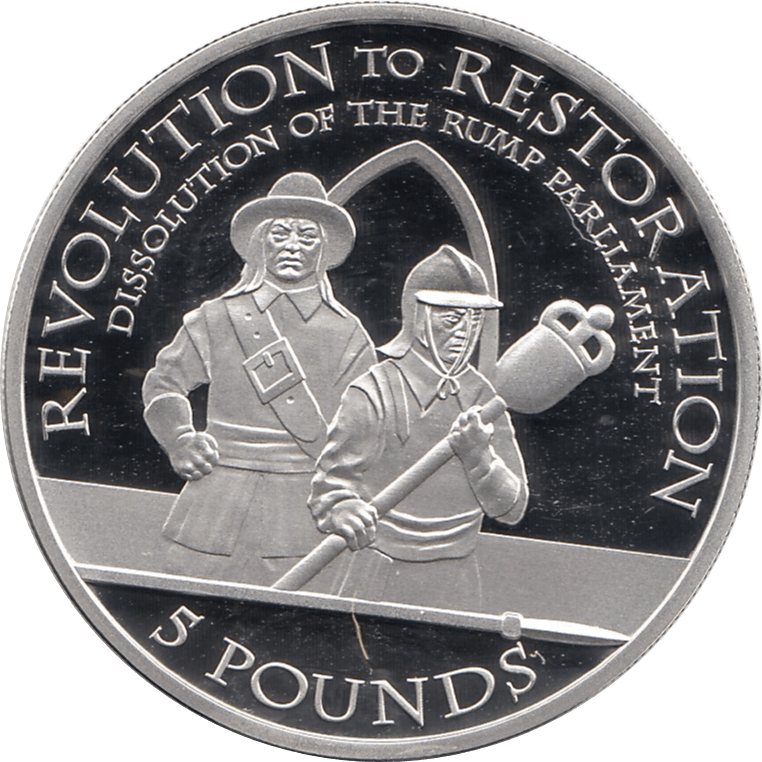 2010 SILVER PROOF FIVE POUND REVOLUTION TO RESTORATION DISSOLUTION OF RUMP PARLIAMENT REF 12 - SILVER PROOF COMMEMORATIVE - Cambridgeshire Coins