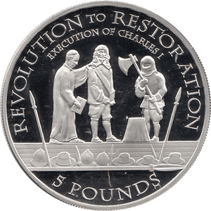 2010 SILVER PROOF FIVE POUND REVOLUTION TO RESTORATION EXECUTION OF CHARLES I REF 10 - SILVER PROOF COMMEMORATIVE - Cambridgeshire Coins