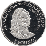2010 SILVER PROOF FIVE POUND REVOLUTION TO RESTORATION HENRY IRETON REF 16 - SILVER PROOF COMMEMORATIVE - Cambridgeshire Coins