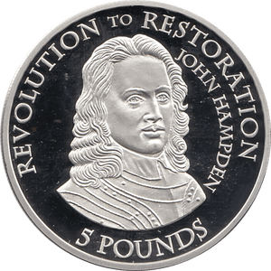 2010 SILVER PROOF FIVE POUND REVOLUTION TO RESTORATION JOHN HAMPDEN REF 14 - SILVER PROOF COMMEMORATIVE - Cambridgeshire Coins