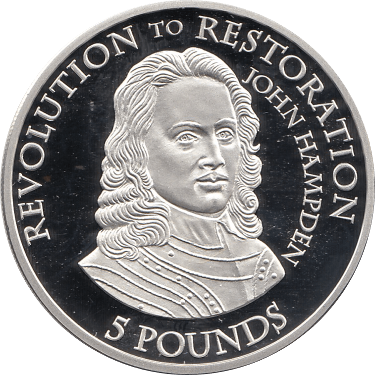 2010 SILVER PROOF FIVE POUND REVOLUTION TO RESTORATION JOHN HAMPDEN REF 14 - SILVER PROOF COMMEMORATIVE - Cambridgeshire Coins