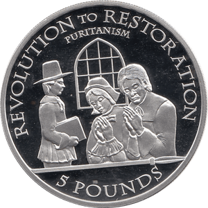 2010 SILVER PROOF FIVE POUND REVOLUTION TO RESTORATION PURITANISM REF 1 - SILVER PROOF COMMEMORATIVE - Cambridgeshire Coins