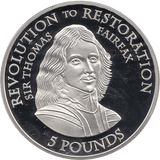 2010 SILVER PROOF FIVE POUND REVOLUTION TO RESTORATION THOMAS FAIRFAX REF 22 - SILVER PROOF COMMEMORATIVE - Cambridgeshire Coins