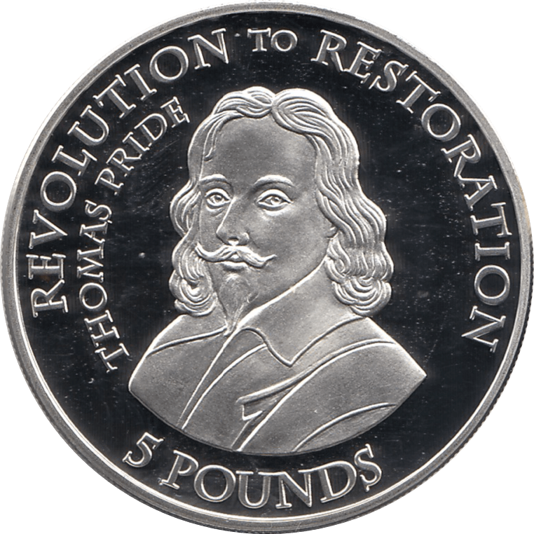 2010 SILVER PROOF FIVE POUND REVOLUTION TO RESTORATION THOMAS PRIDE REF 19 - SILVER PROOF COMMEMORATIVE - Cambridgeshire Coins