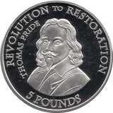 2010 SILVER PROOF FIVE POUND REVOLUTION TO RESTORATION THOMAS PRIDE REF 19 - SILVER PROOF COMMEMORATIVE - Cambridgeshire Coins