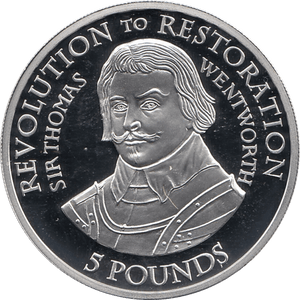 2010 SILVER PROOF FIVE POUND REVOLUTION TO RESTORATION THOMAS WENTWORTH REF 15 - SILVER PROOF COMMEMORATIVE - Cambridgeshire Coins