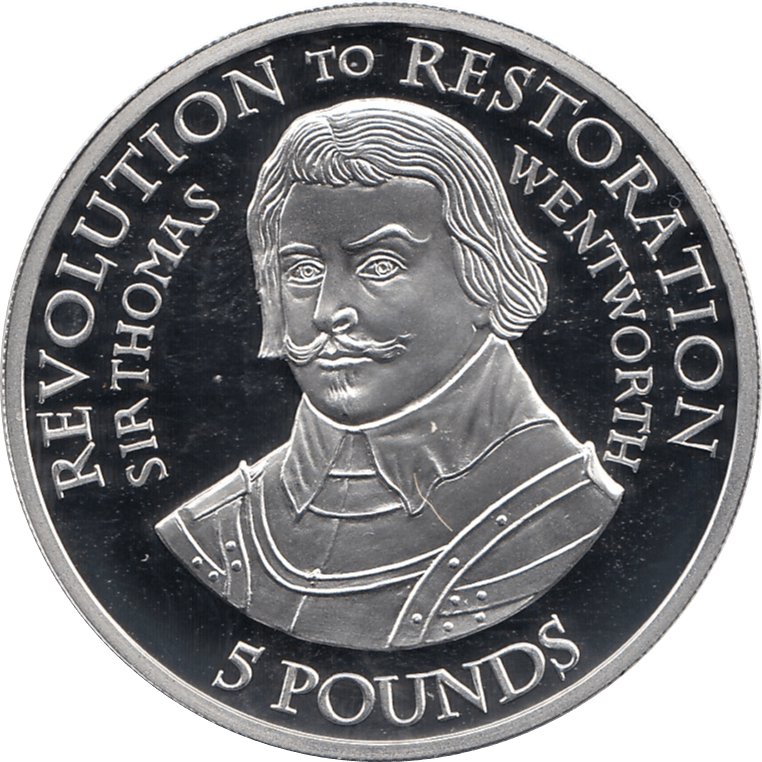 2010 SILVER PROOF FIVE POUND REVOLUTION TO RESTORATION THOMAS WENTWORTH REF 15 - SILVER PROOF COMMEMORATIVE - Cambridgeshire Coins