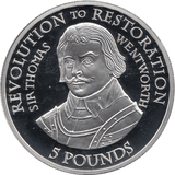 2010 SILVER PROOF FIVE POUND REVOLUTION TO RESTORATION THOMAS WENTWORTH REF 15 - SILVER PROOF COMMEMORATIVE - Cambridgeshire Coins