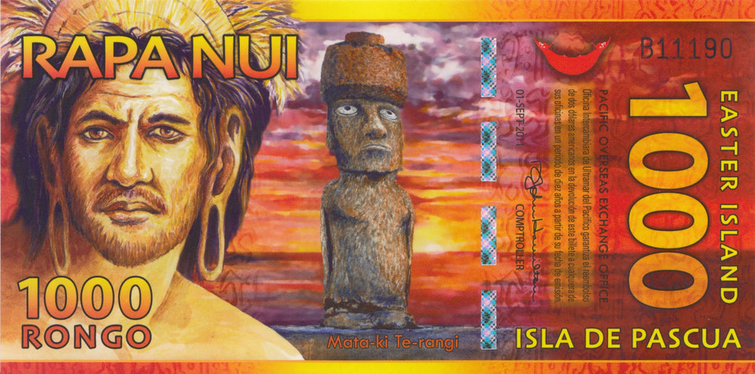 2011 1000 RONGO BANKNOTE EASTER ISLAND PRIVATE ISSUE REF 1176 - World Banknotes - Cambridgeshire Coins