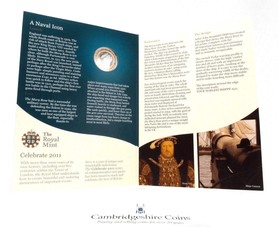 2011 £2 UNCIRCULATED PRESENTATION PACK MARY ROSE - £2 BU PACK - Cambridgeshire Coins