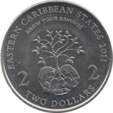 2011 EAST CARIBBEAN STATES TWO DOLLARS - WORLD COINS - Cambridgeshire Coins