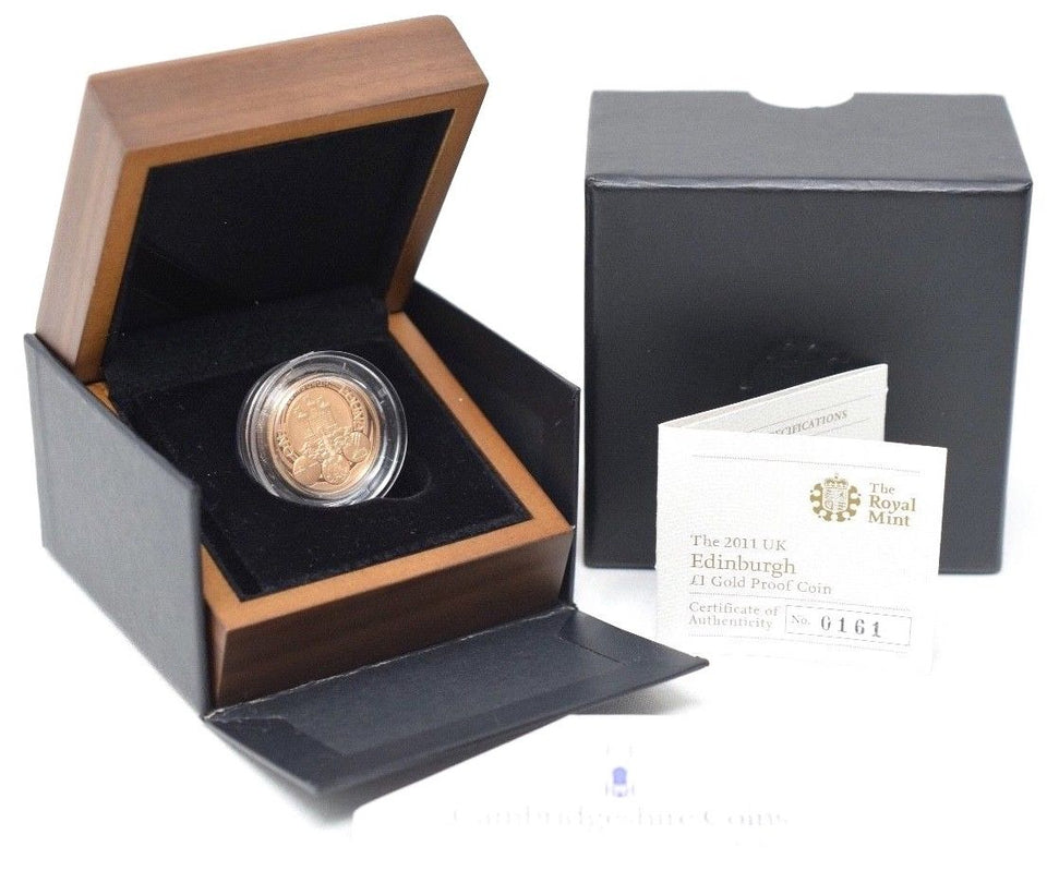 2011 GOLD PROOF £1 EDINBURGH CITY COIN SCRACE 1000 MINTED BOX AND COA ROYAL MINT - Gold Proof £1 - Cambridgeshire Coins