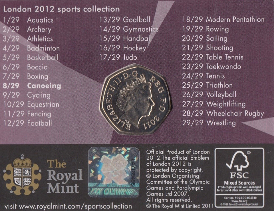 2011 Royal Mint London 2012 Olympic 50p Sports Collection Pack BU Album Canoeing - 50p Olympic BU Pack - Cambridgeshire Coins
