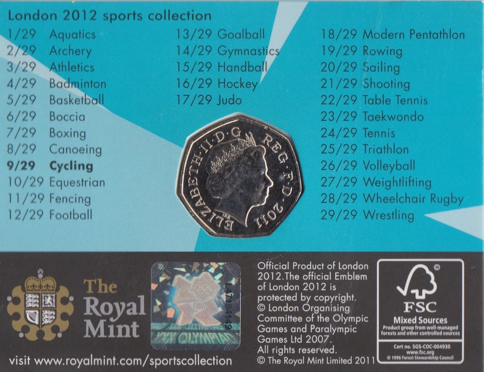 2011 Royal Mint London 2012 Olympic 50p Sports Collection Pack BU Album Cycling - 50p Olympic BU Pack - Cambridgeshire Coins