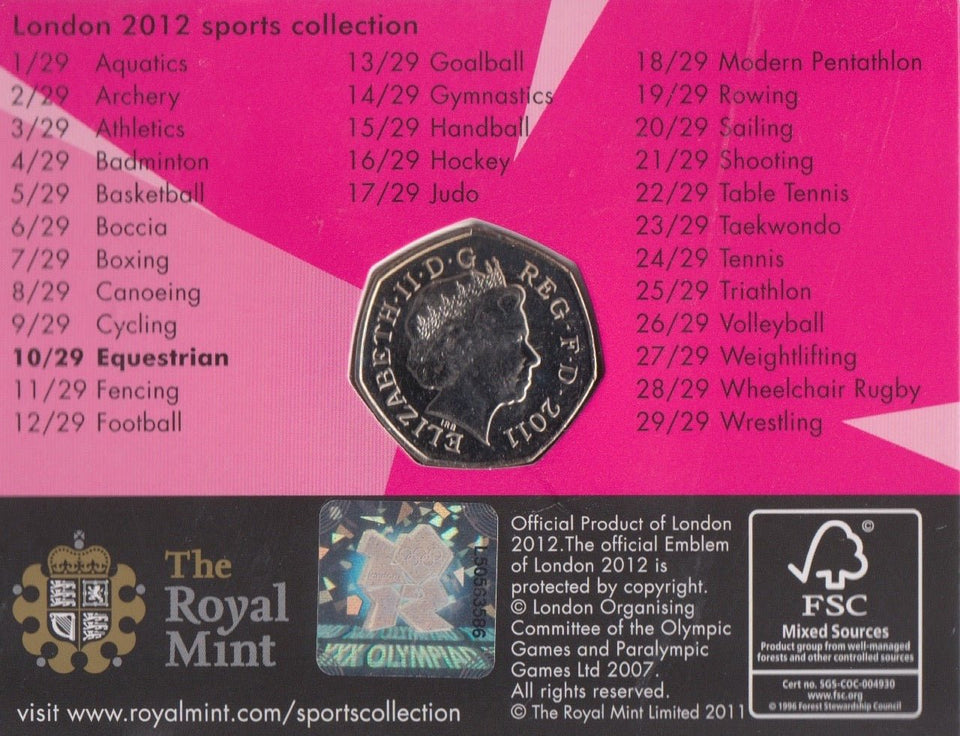 2011 Royal Mint London 2012 Olympic 50p Sports Collection Pack BU Album Equestrian - 50p Olympic BU Pack - Cambridgeshire Coins
