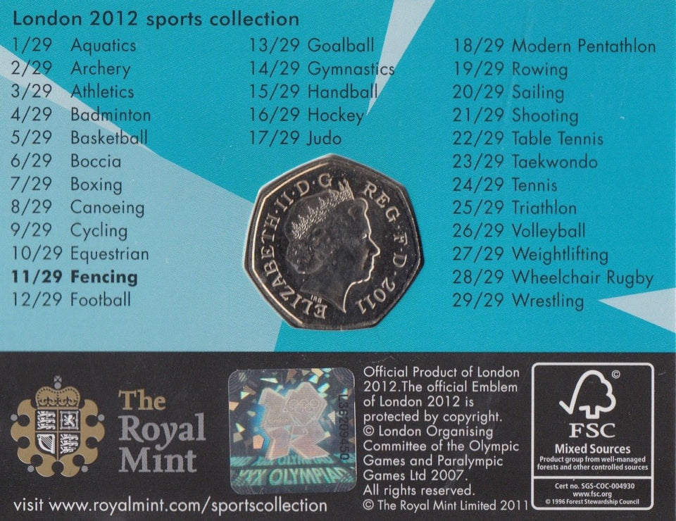2011 Royal Mint London 2012 Olympic 50p Sports Collection Pack BU Album Fencing - 50p Olympic BU Pack - Cambridgeshire Coins