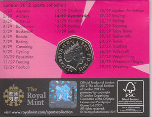 2011 Royal Mint London 2012 Olympic 50p Sports Collection Pack BU Album Gymnastics - 50p Olympic BU Pack - Cambridgeshire Coins