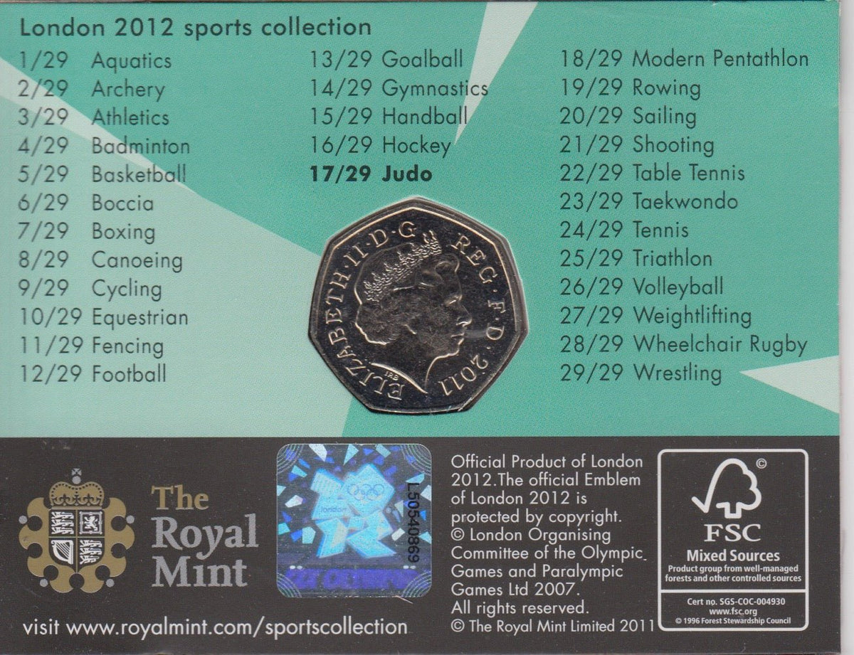 London 2012 Royal Mint Olympic Judo 50p Coin - On Original Card - Unciliated - RARE