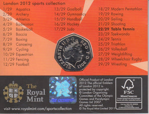2011 Royal Mint London 2012 Olympic 50p Sports Collection Pack BU Album Table Tennis - 50p Olympic BU Pack - Cambridgeshire Coins