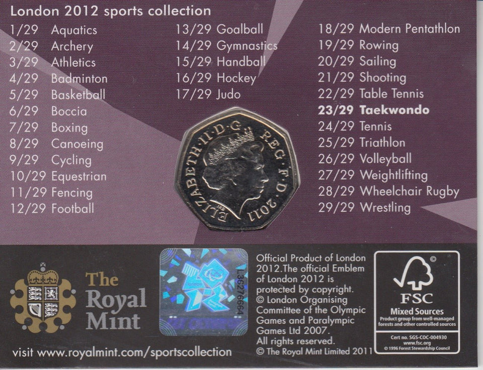 2011 Royal Mint London 2012 Olympic 50p Sports Collection Pack BU Album Taekwndo - 50p Olympic BU Pack - Cambridgeshire Coins