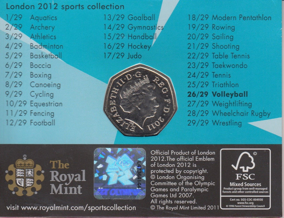 2011 Royal Mint London 2012 Olympic 50p Sports Collection Pack BU Album Volleyball - 50p Olympic BU Pack - Cambridgeshire Coins