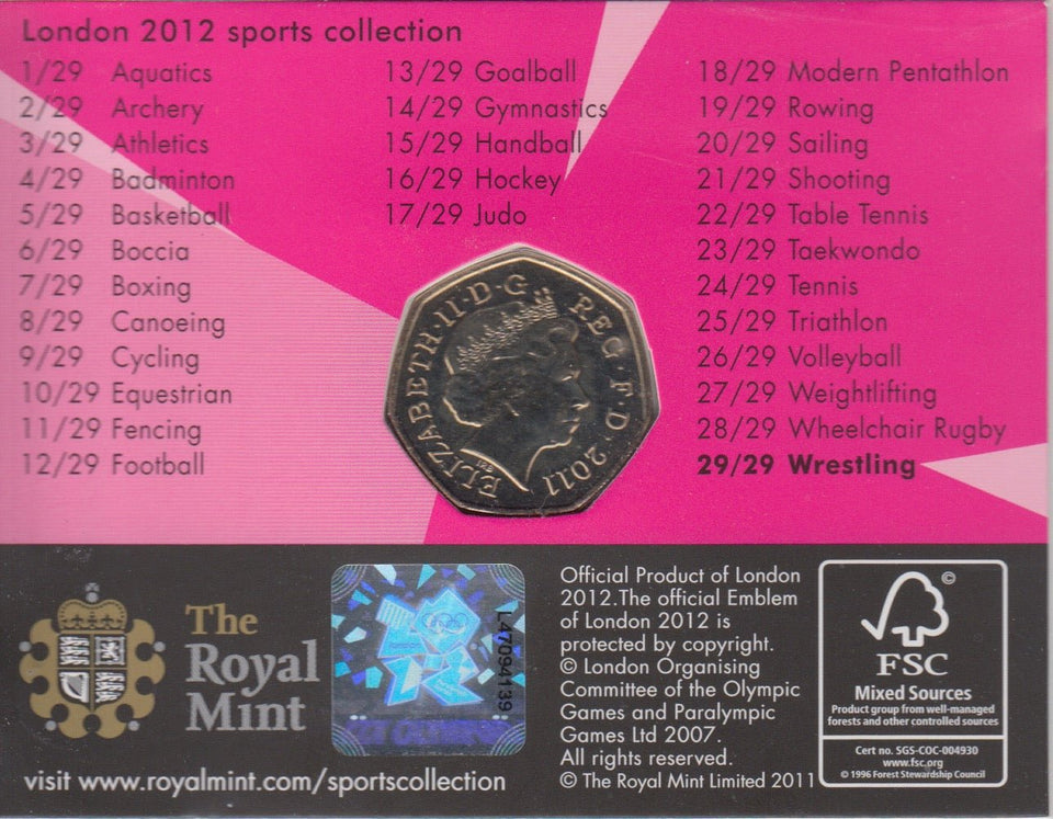 2011 Royal Mint London 2012 Olympic 50p Sports Collection Pack BU Album Wrestling - 50p Olympic BU Pack - Cambridgeshire Coins