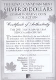 2011 SILVER 20 DOLLARS ROYAL CANADIAN MAPLE LEAF MINT WITH COA - SILVER WORLD COINS - Cambridgeshire Coins