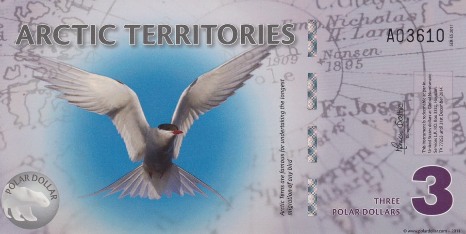 2011 THREE POLAR DOLLARS BANKNOTE ARCTIC TERRITORIES REF 831 - World Banknotes - Cambridgeshire Coins