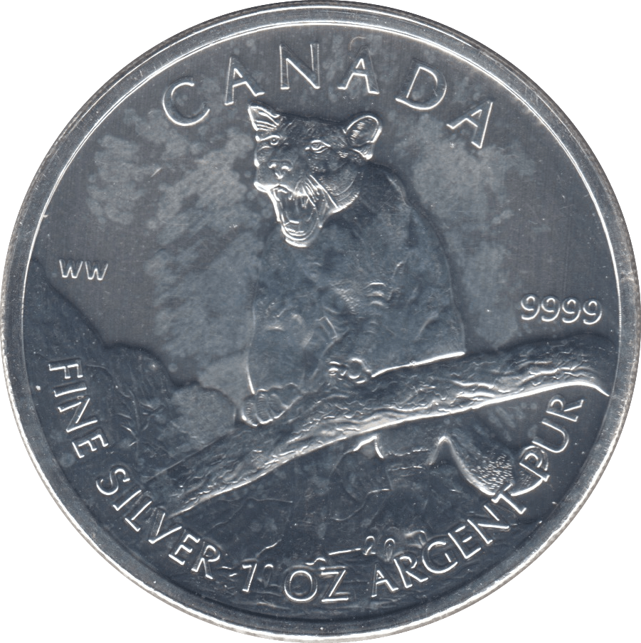 2012 SILVER 5 DOLLARS ROYAL CANADIAN MINT 1OZ COUGAR - SILVER WORLD COINS - Cambridgeshire Coins